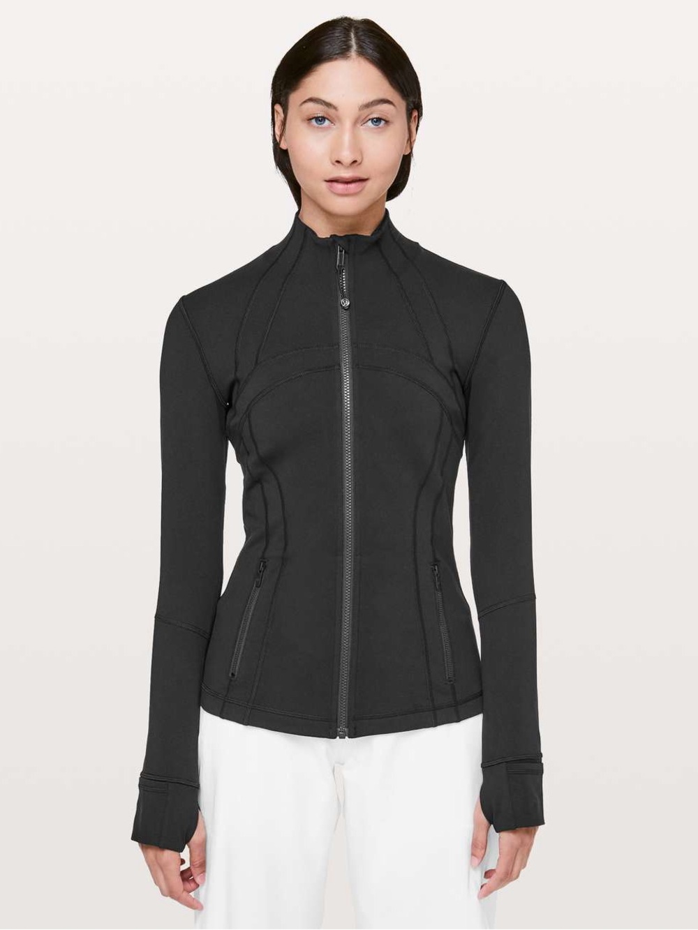 Lululemon black define full zip up jacket size 12 zipper side pockets hoodless